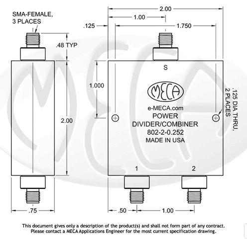 802-2-0.252雙路SMA母頭功率分配器/合路器MECA 802-2-0.252雙路SMA母頭功率分配器/合路器MECA